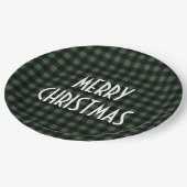 Rustic Green & Black Buffalo Plaid Merry Christmas Papieren Bordje (Gekanteld)