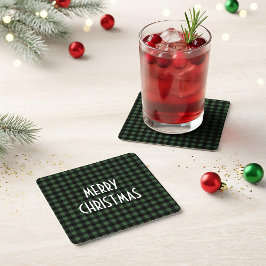 Rustic Green & Black Buffalo Plaid Vrolijk Kerstfe Kartonnen Onderzetters