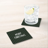 Rustic Green & Black Buffalo Plaid Vrolijk Kerstfe Kartonnen Onderzetters (Insitu)