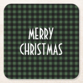 Rustic Green & Black Buffalo Plaid Vrolijk Kerstfe Kartonnen Onderzetters (Voorkant)