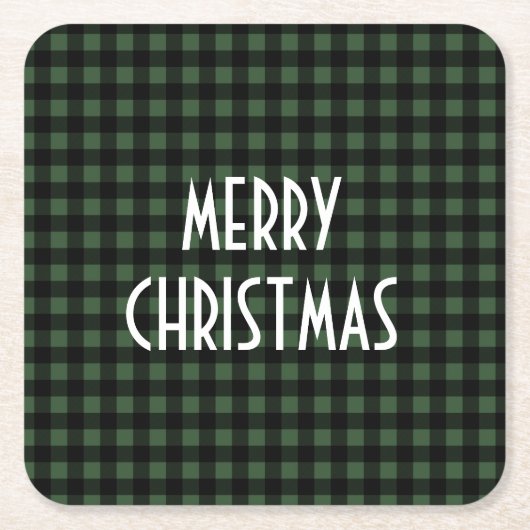 Rustic Green & Black Buffalo Plaid Vrolijk Kerstfe Kartonnen Onderzetters (Voorkant)