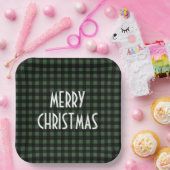 Rustic Green & Black Buffalo Plaid Vrolijk Kerstfe Papieren Bordje (Feest)