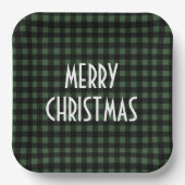 Rustic Green & Black Buffalo Plaid Vrolijk Kerstfe Papieren Bordje (Voorkant)
