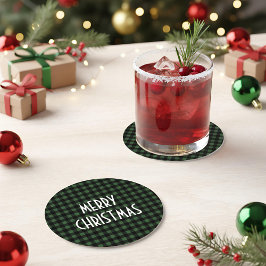 Rustic Green & Black Buffalo Plaid Vrolijk Kerstfe Ronde Kartonnen Onderzetter