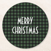 Rustic Green & Black Buffalo Plaid Vrolijk Kerstfe Ronde Kartonnen Onderzetter (Voorkant)
