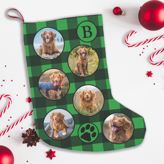 Rustic Green Black Pset Fun 12 Pet Photo Collage Kleine Kerstsok