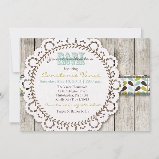 Rustic Green Blue Baby Boy Shower Uitnodiging (Voorkant)