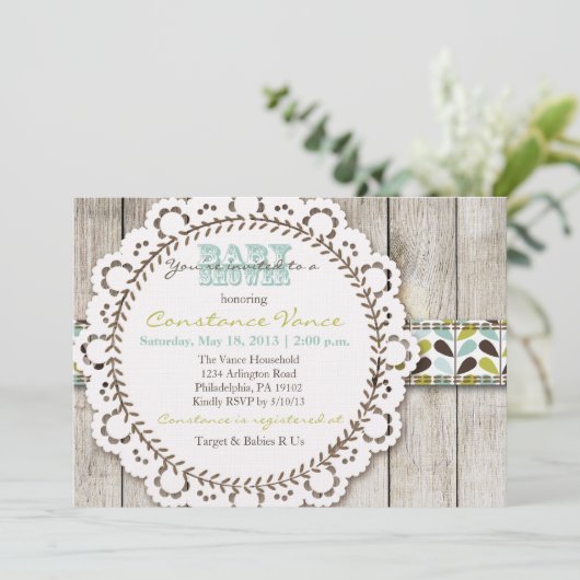 Rustic Green Blue Baby Boy Shower Uitnodiging (Staand voorkant)