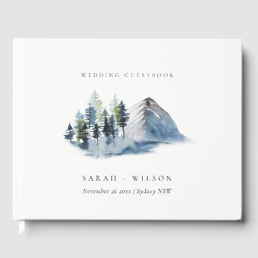 Rustic Green Blue Pine Bossen Mountain Wedding Gastenboek (Voorkant)