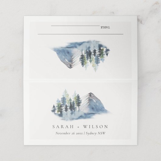 Rustic Green Blue Pine Bossen Mountain Wedding Plaatskaartje (Buitenkant ongevouwen)