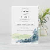 Rustic Green Blue Pine Snow Mountains Weddenschap Kaart (Staand voorkant)