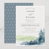 Rustic Green Blue Pine Snow Mountains Weddenschap Kaart (Voorkant / Achterkant)