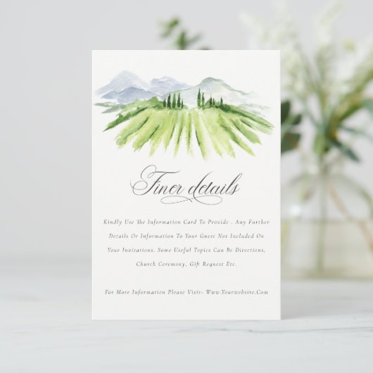 Rustic Green Blue Winery Vineyard Wedding Details Informatiekaartje (Staand voorkant)