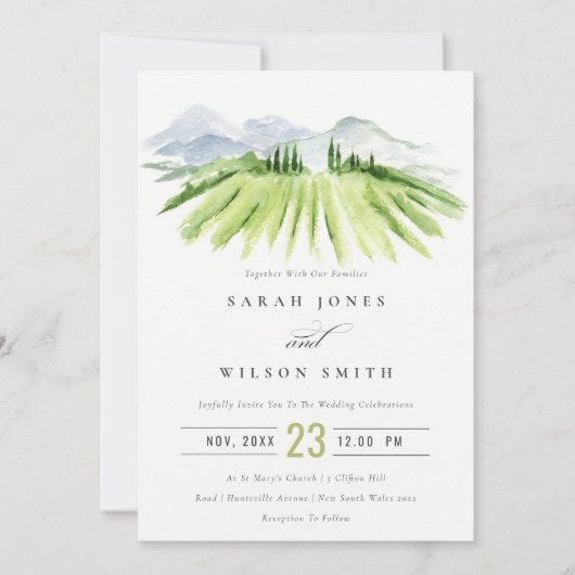 Rustic Green Blue Winery Vineyard Wedding Invite Bedankkaart (Voorkant)