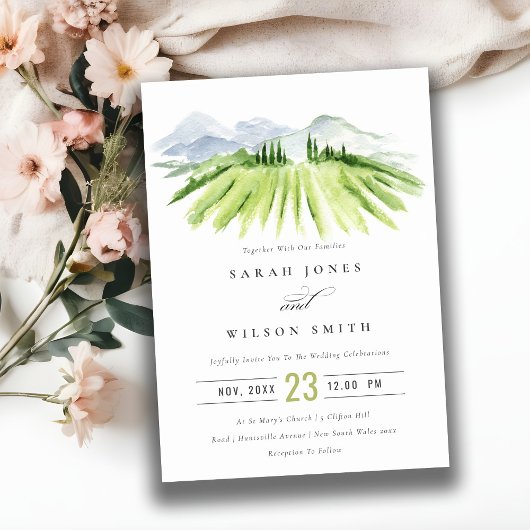 Rustic Green Blue Winery Vineyard Wedding Invite Bedankkaart