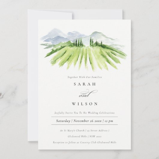 Rustic Green Blue Winery Vineyard Wedding Invite Bedankkaart (Voorkant)