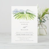 Rustic Green Blue Winery Vineyard Wedding Invite Bedankkaart (Staand voorkant)