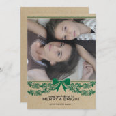 Rustic Green Bow & Garland Holiday-fotokaart Feestdagenkaart (Voorkant / Achterkant)