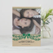 Rustic Green Bow & Garland Holiday-fotokaart Feestdagenkaart (Staand voorkant)