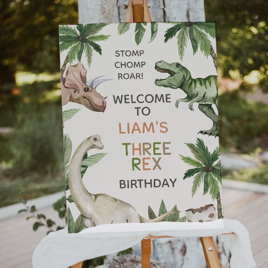 Rustic Green Boys Dinosaur Birthday Welcome Sign Foto Afdruk
