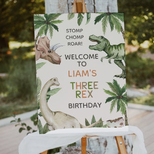 Rustic Green Boys Dinosaur Verjaardag Welkom Bord Foto Afdruk
