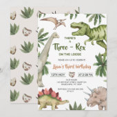 Rustic Green Brown Dinosaur Three-Rex Birthday Kaart (Voorkant / Achterkant)