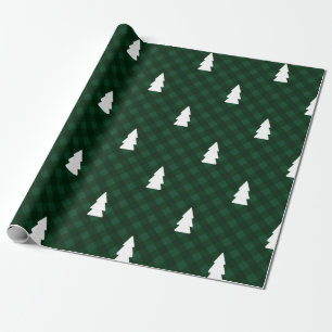 Rustic Green Buffalo Check & White Trees Cadeaupapier