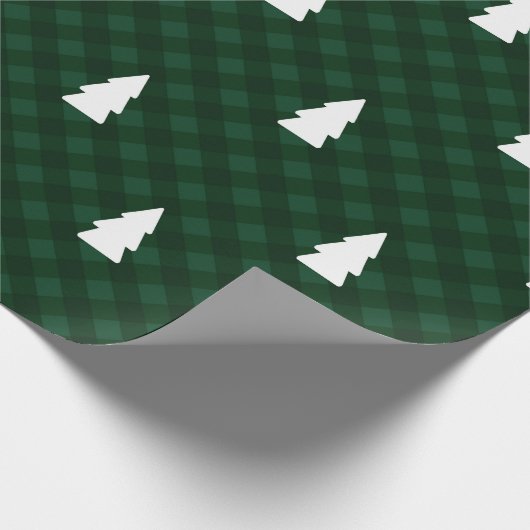 Rustic Green Buffalo Check & White Trees Cadeaupapier (Hoek)