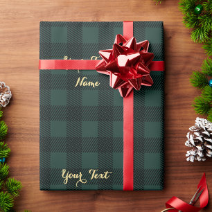 Rustic Green Buffalo Plaid Aangepaste Nep Gouden T Cadeaupapier