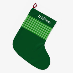 Rustic Green Buffalo Plaid Personalized Grote Kerstsok