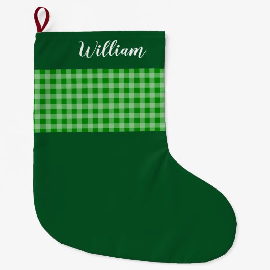 Rustic Green Buffalo Plaid Personalized Grote Kerstsok (Voorkant)