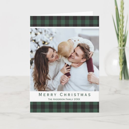 Rustic Green Buffalo Pset Merry-kerstfoto Feestdagen Kaart (Voorkant)