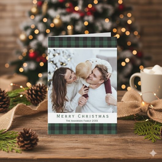 Rustic Green Buffalo Pset Merry-kerstfoto Feestdagen Kaart
