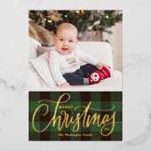 Rustic Green Buffalo Pset Merry-kerstfoto Folie Feestdagenkaart (Voorkant)