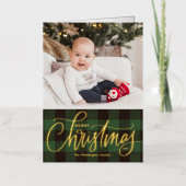Rustic Green Buffalo Pset Merry-kerstfoto Folie Feestdagenkaart (Voorkant)