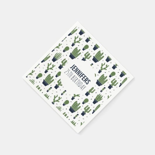 Rustic Green Cactus Desert Pattern Birthday Servet (Hoek)