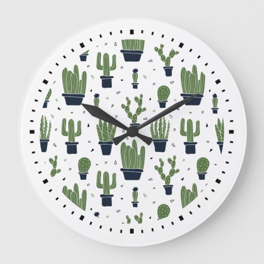 Rustic Green Cactus Desert Pattern Grote Klok (Voorkant)