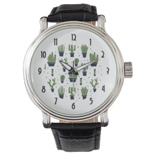 Rustic Green Cactus Desert Pattern Horloge