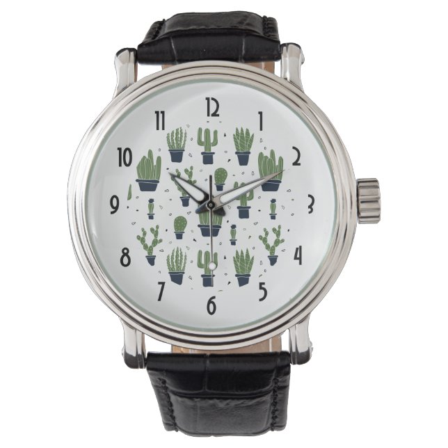 Rustic Green Cactus Desert Pattern Horloge (Voorkant)
