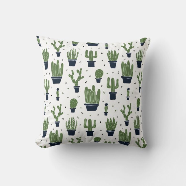 Rustic Green Cactus Desert Pattern Kussen (Voorkant)