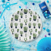 Rustic Green Cactus Desert Pattern Papieren Bordje (Feest)