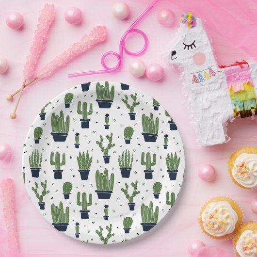 Rustic Green Cactus Desert Pattern Papieren Bordje (Feest)
