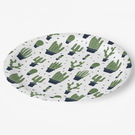 Rustic Green Cactus Desert Pattern Papieren Bordje (Gekanteld)
