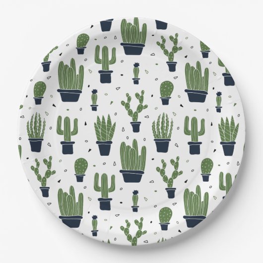 Rustic Green Cactus Desert Pattern Papieren Bordje (Voorkant)