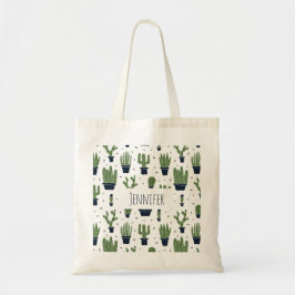 Rustic Green Cactus Desert Pattern Tote Bag