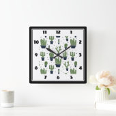 Rustic Green Cactus Desert Pattern Vierkante Klok (Huis)
