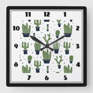 Rustic Green Cactus Desert Pattern Vierkante Klok