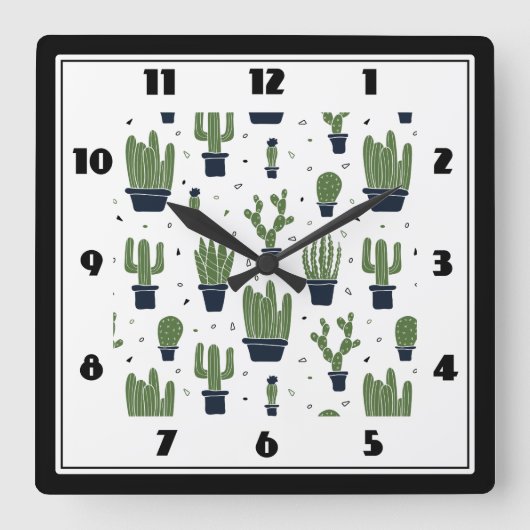 Rustic Green Cactus Desert Pattern Vierkante Klok (Voorkant)