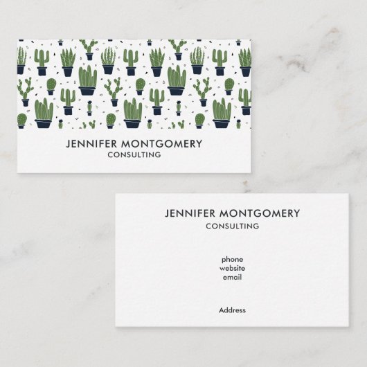 Rustic Green Cactus Desert Pattern Visitekaartje (Voorkant / Achterkant)