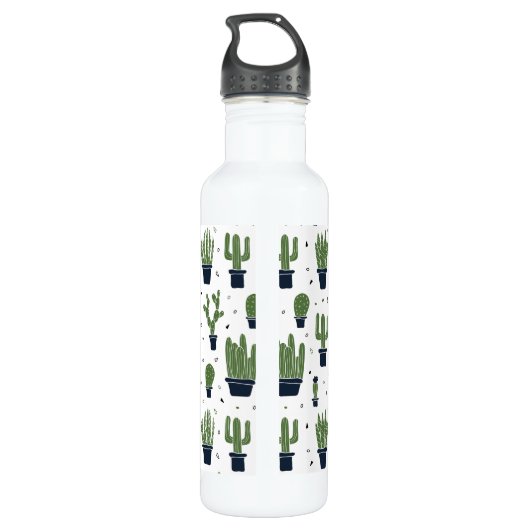 Rustic Green Cactus Desert Pattern Waterfles (Achterkant)